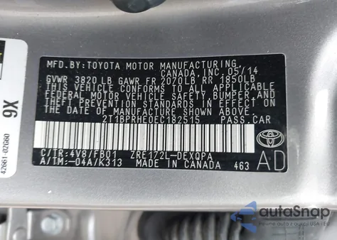 2014 Toyota Corolla Le Eco z USA, uszkodzony, nr VIN 2T1BPRHE0EC182515